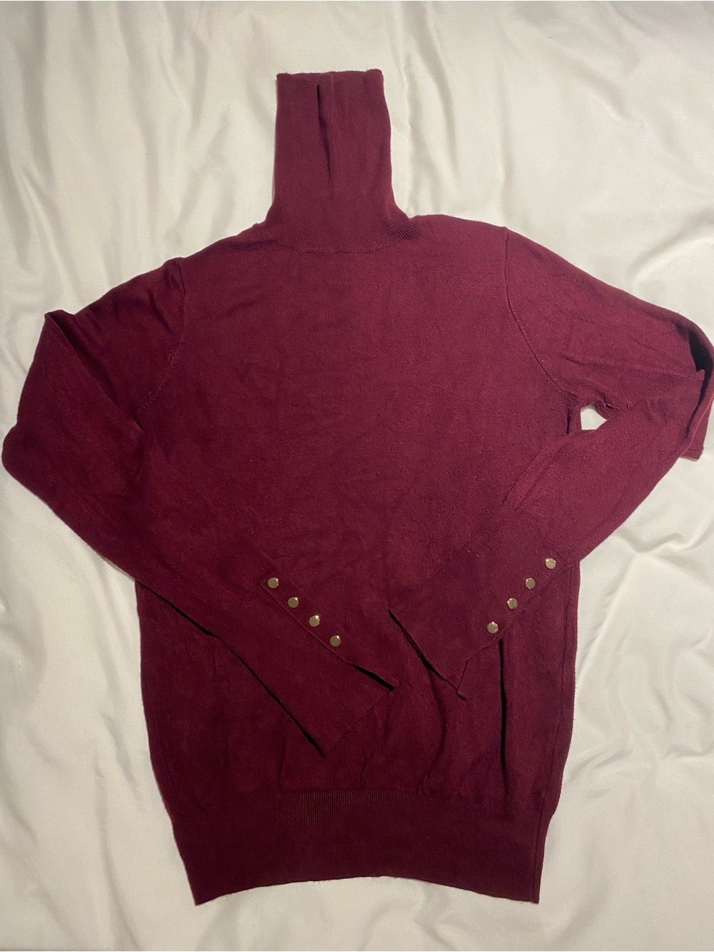 Zara Women's Burgundy Turtleneck Sweater with Sleeve Buttons